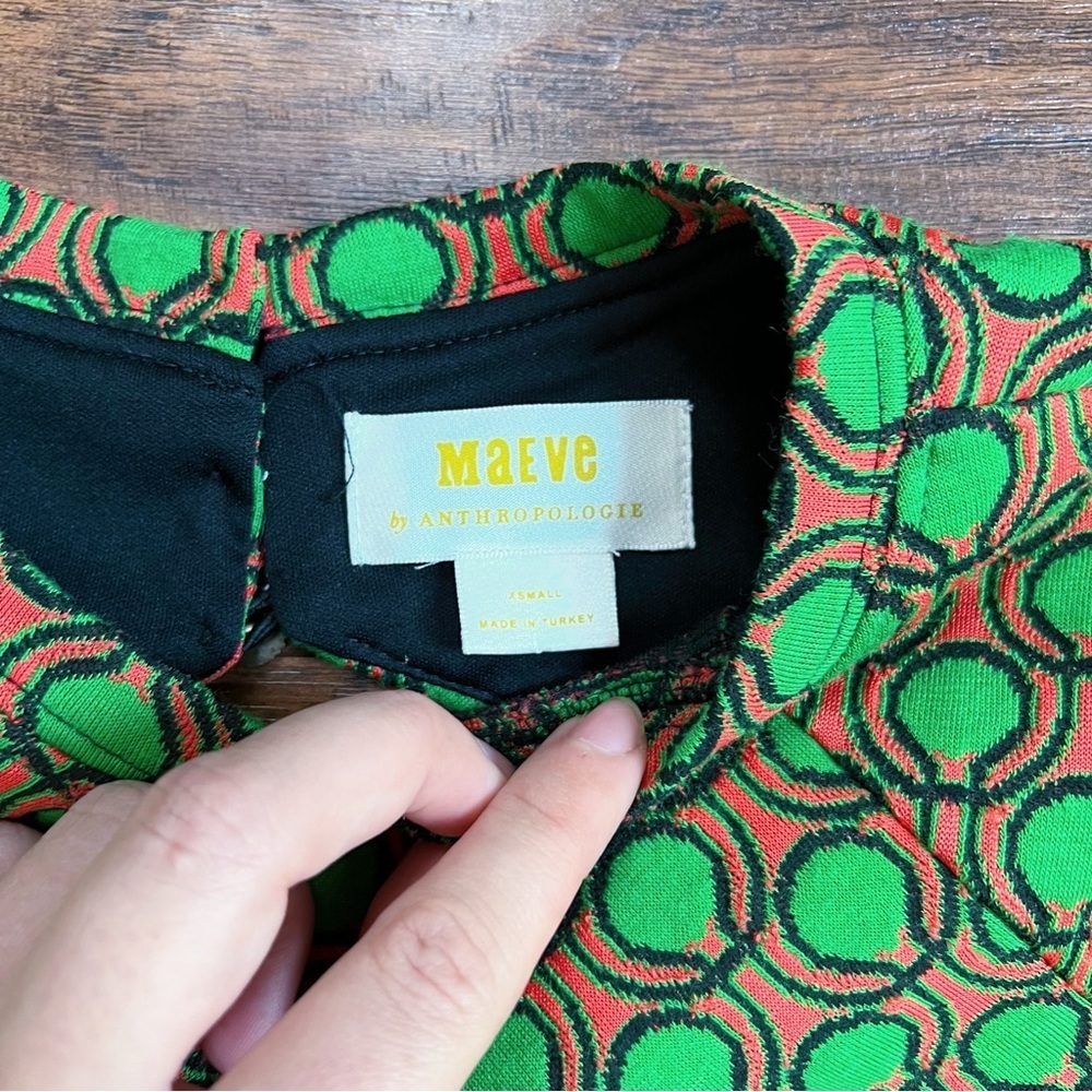 Maeve • Anthropologie Jacquard Shift Mini Dress green orange dots retro mod - Picture 5 of 14